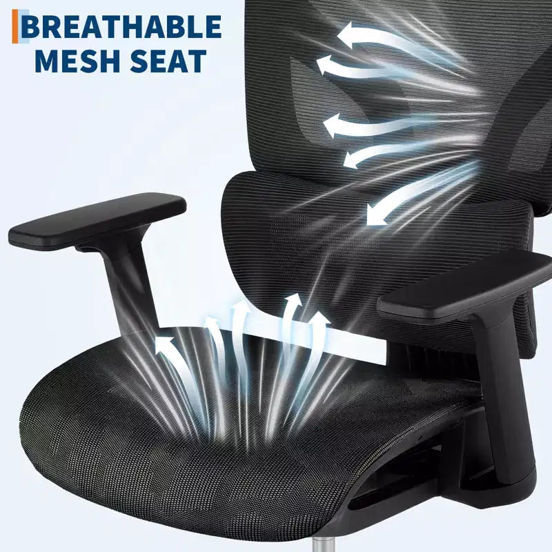 Ergonomic Mesh Office Chair, Lumbar Support, 4D Adjustable Armrests, Recline & Height Adjustment, 360 Swivel, Home Office Chair, Study Gaming Chair