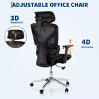 Ergonomic Mesh Office Chair, Lumbar Support, 4D Adjustable Armrests, Recline & Height Adjustment, 360 Swivel, Home Office Chair, Study Gaming Chair