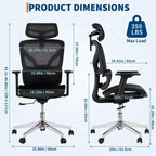 Ergonomic Mesh Office Chair, Lumbar Support, 4D Adjustable Armrests, Recline & Height Adjustment, 360 Swivel, Home Office Chair, Study Gaming Chair