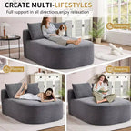 67.5 Corduroy Chaise Lounge Chair, Wide Seat, Deep Seating King Chair with 2 Pillows, Convertible Frameless Sofa Bed for Living Room