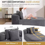 67.5 Corduroy Chaise Lounge Chair, Wide Seat, Deep Seating King Chair with 2 Pillows, Convertible Frameless Sofa Bed for Living Room