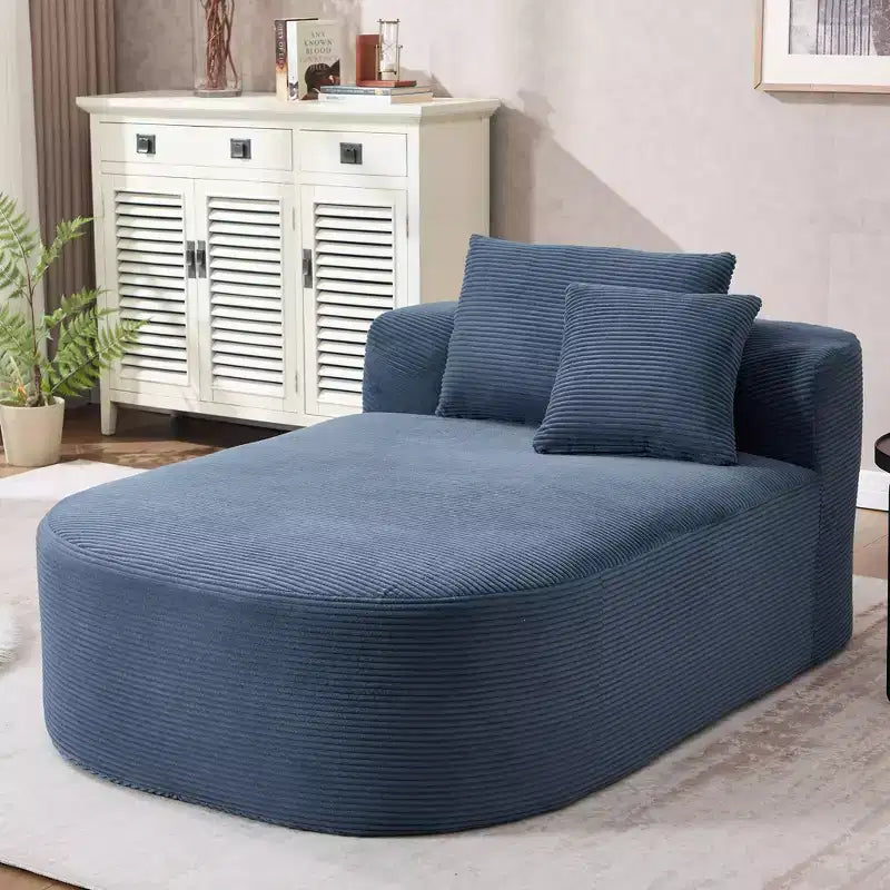67.5 Corduroy Chaise Lounge Chair, Wide Seat, Deep Seating King Chair with 2 Pillows, Convertible Frameless Sofa Bed for Living Room