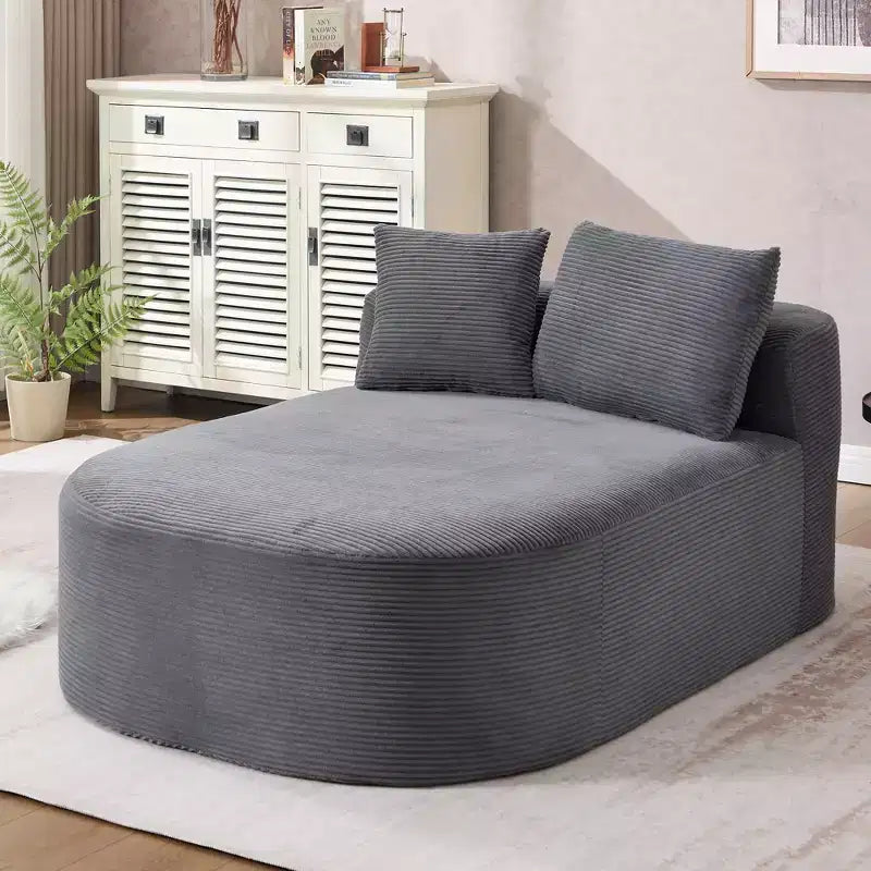 67.5 Corduroy Chaise Lounge Chair, Wide Seat, Deep Seating King Chair with 2 Pillows, Convertible Frameless Sofa Bed for Living Room