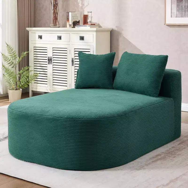 67.5 Corduroy Chaise Lounge Chair, Wide Seat, Deep Seating King Chair with 2 Pillows, Convertible Frameless Sofa Bed for Living Room