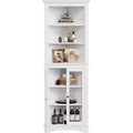 Corner Cabinet with Glass Doors, Adjustable Shelves Freestanding Tall Bathroom Kitchen Storage Cabinet for Small Spaces, White Modern Organizer