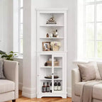 Corner Cabinet with Glass Doors, Adjustable Shelves Freestanding Tall Bathroom Kitchen Storage Cabinet for Small Spaces, White Modern Organizer