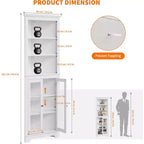 Corner Cabinet with Glass Doors, Adjustable Shelves Freestanding Tall Bathroom Kitchen Storage Cabinet for Small Spaces, White Modern Organizer