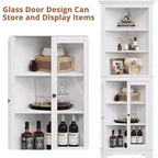 Corner Cabinet with Glass Doors, Adjustable Shelves Freestanding Tall Bathroom Kitchen Storage Cabinet for Small Spaces, White Modern Organizer