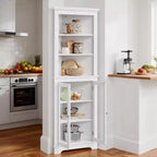 Corner Cabinet with Glass Doors, Adjustable Shelves Freestanding Tall Bathroom Kitchen Storage Cabinet for Small Spaces, White Modern Organizer