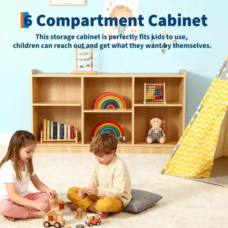 2-Tier Wood Montessori Cabinet for Kids, Toddler Room Book Shelves Toy Organizers & Storage for Kids, Furniture of Classroom, Nursery, Playroom