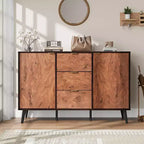 51.2 Walnut Buffet Cabinet with Drawers - Mid-Century Sideboard for Dining Room Entryway