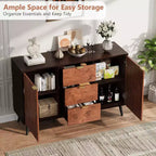 51.2 Walnut Buffet Cabinet with Drawers - Mid-Century Sideboard for Dining Room Entryway