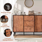 51.2 Walnut Buffet Cabinet with Drawers - Mid-Century Sideboard for Dining Room Entryway