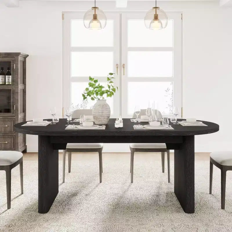 71'' Oval Dining Table for 4-8, Versatile Farmhouse Kitchen & Dining Table, Greating Table for Living Room, Office, Apartment, Black