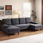 U-Shaped Combination Sofa Double Lounge Chair Chenille Fabric 4-Seat Living Room Furniture