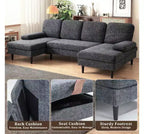 U-Shaped Combination Sofa Double Lounge Chair Chenille Fabric 4-Seat Living Room Furniture
