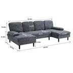 U-Shaped Combination Sofa Double Lounge Chair Chenille Fabric 4-Seat Living Room Furniture