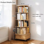VIYET 56 5-Tier 360 Rotating Bookshelf, Oak MDF Tower w/ Wheels & Drawer (Space-Saving Storage for Home/Office)