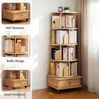 VIYET 56 5-Tier 360 Rotating Bookshelf, Oak MDF Tower w/ Wheels & Drawer (Space-Saving Storage for Home/Office)