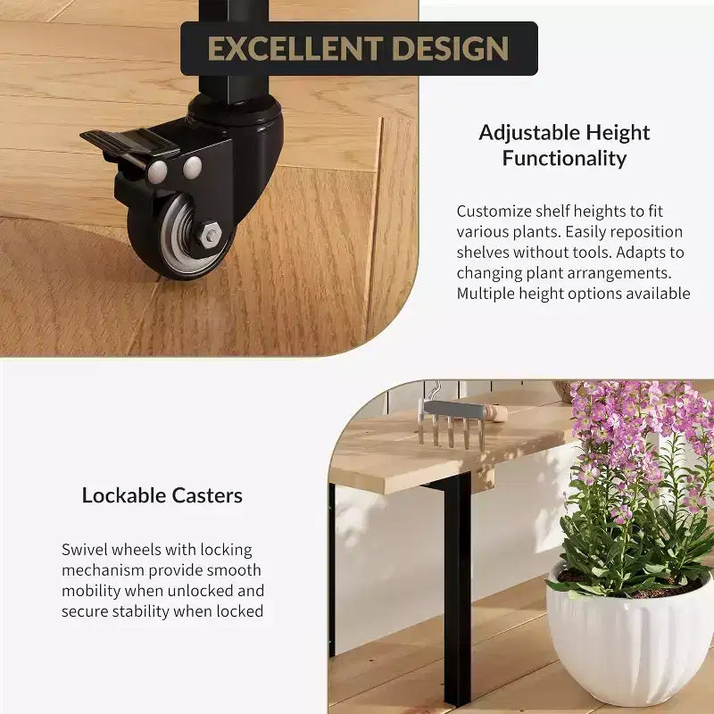 Grid Wall Plant Stand 3-Tier,Heavy Duty Metal Grid Display with Adjustable Shelves & Hooks, Multi-Purpose Indoor Outdoor Plant Shelf for Garden,Home