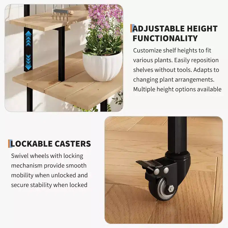 Grid Wall Plant Stand 3-Tier,Heavy Duty Metal Grid Display with Adjustable Shelves & Hooks, Multi-Purpose Indoor Outdoor Plant Shelf for Garden,Home