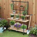 Grid Wall Plant Stand 3-Tier,Heavy Duty Metal Grid Display with Adjustable Shelves & Hooks, Multi-Purpose Indoor Outdoor Plant Shelf for Garden,Home