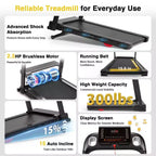 Tapis Roulant Pieghevole Redliro con Inclinazione Automatica, Tapis Roulant da 2.5HP per Casa, Tapis Roulant con Inclinazione del 15% e Maniglie, Capacità 136 kg