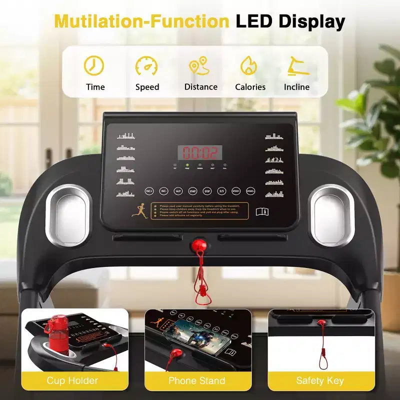 Tapis Roulant Pieghevole Redliro con Inclinazione Automatica, Tapis Roulant da 2.5HP per Casa, Tapis Roulant con Inclinazione del 15% e Maniglie, Capacità 136 kg