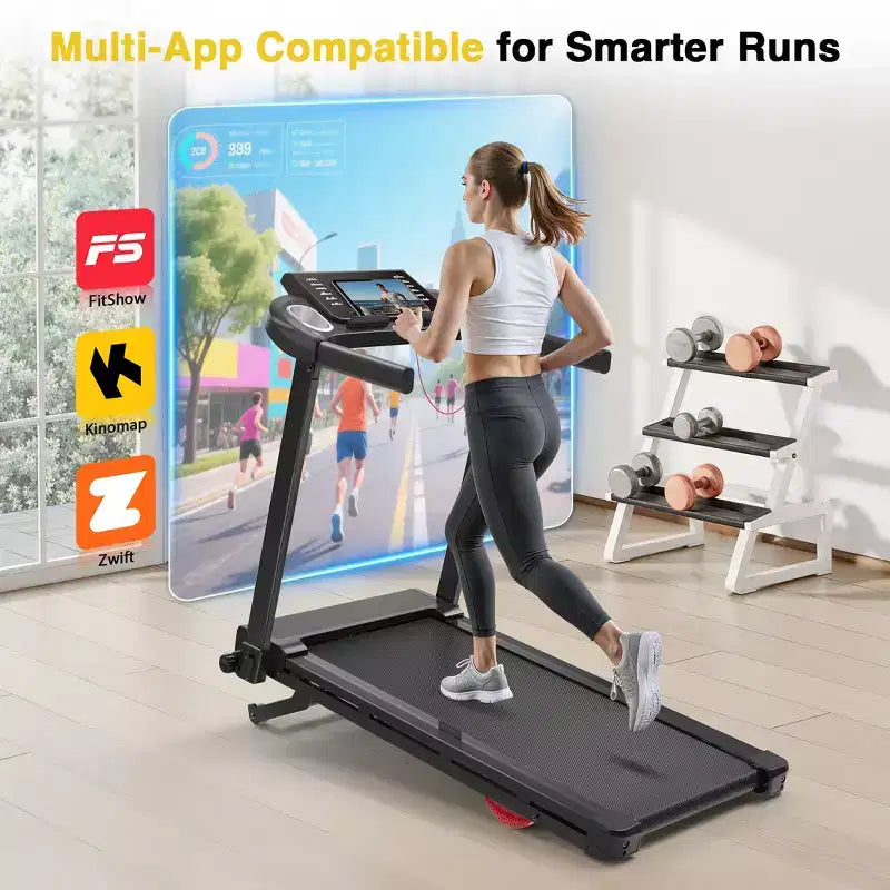 Tapis Roulant Pieghevole Redliro con Inclinazione Automatica, Tapis Roulant da 2.5HP per Casa, Tapis Roulant con Inclinazione del 15% e Maniglie, Capacità 136 kg
