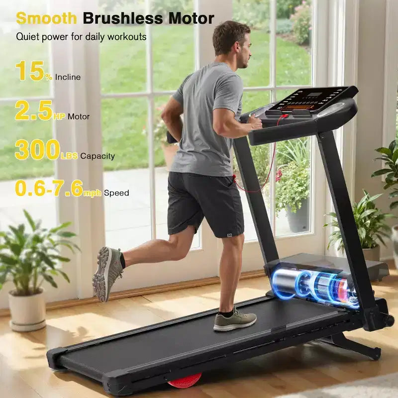 Tapis Roulant Pieghevole Redliro con Inclinazione Automatica, Tapis Roulant da 2.5HP per Casa, Tapis Roulant con Inclinazione del 15% e Maniglie, Capacità 136 kg