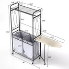 Scaffale portaoggetti multifunzione con aste appendiabiti e ripiani, cesto in metallo con ruote, adatto per bagni, lavanderie e camere da letto.