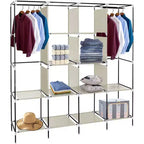 Armadio in Tessuto Non Tessuto, Mobile Contenitore Alto a 4 File con 4 Tasche Laterali, 169,5x44x168,5/181,5cm, Beige, per Casa e Dormitorio
