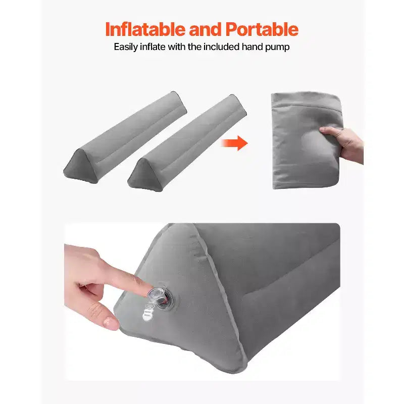 VEVOR Bed Bumper for Toddlers, 47.4-inch Inflatable Bed Guard Rail with Hand Pump, Non-Slip Flocking Toddler Bedrail Bumper(2 Packs),Grey