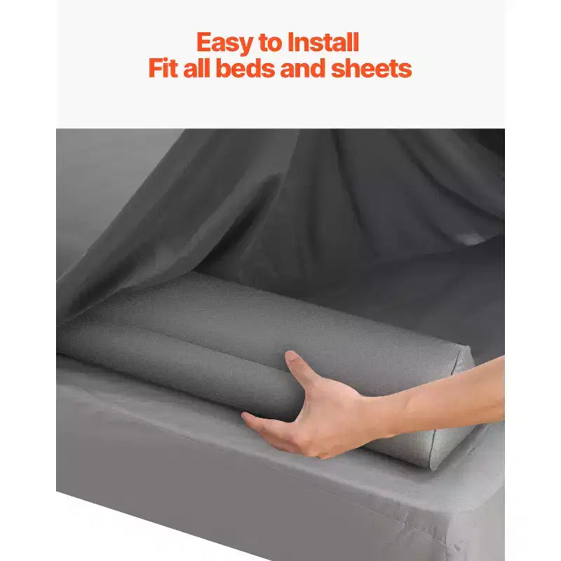 VEVOR Bed Bumper for Toddlers, 47.4-inch Inflatable Bed Guard Rail with Hand Pump, Non-Slip Flocking Toddler Bedrail Bumper(2 Packs),Grey