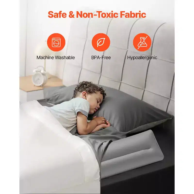 VEVOR Bed Bumper for Toddlers, 47.4-inch Inflatable Bed Guard Rail with Hand Pump, Non-Slip Flocking Toddler Bedrail Bumper(2 Packs),Grey