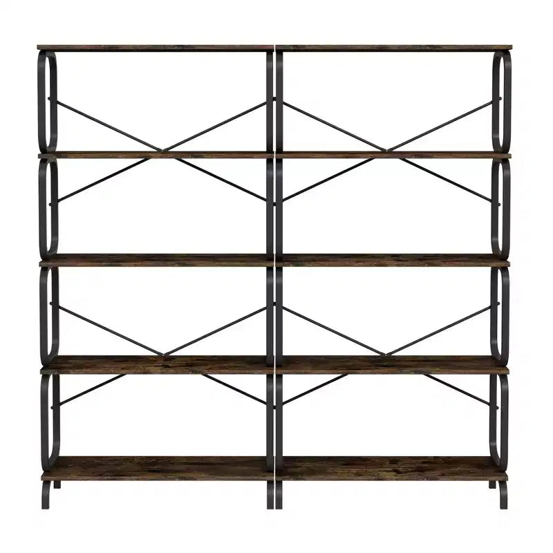 VIYET 6311.863 5-Tier Industrial Bookshelf - Rustic Brown MDF+Iron Frame, Anti-Tipping