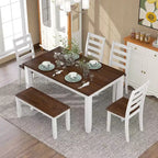 Set da pranzo in legno da 6 pezzi per 6 persone, tavolo da pranzo rettangolare con 4 sedie imbottite e panca