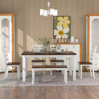 Set da pranzo in legno da 6 pezzi per 6 persone, tavolo da pranzo rettangolare con 4 sedie imbottite e panca