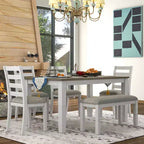 Set da pranzo in legno da 6 pezzi per 6 persone, tavolo da pranzo rettangolare con 4 sedie imbottite e panca