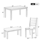 Set da pranzo in legno da 6 pezzi per 6 persone, tavolo da pranzo rettangolare con 4 sedie imbottite e panca