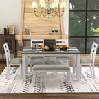 Set da pranzo in legno da 6 pezzi per 6 persone, tavolo da pranzo rettangolare con 4 sedie imbottite e panca