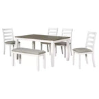 Set da pranzo in legno da 6 pezzi per 6 persone, tavolo da pranzo rettangolare con 4 sedie imbottite e panca