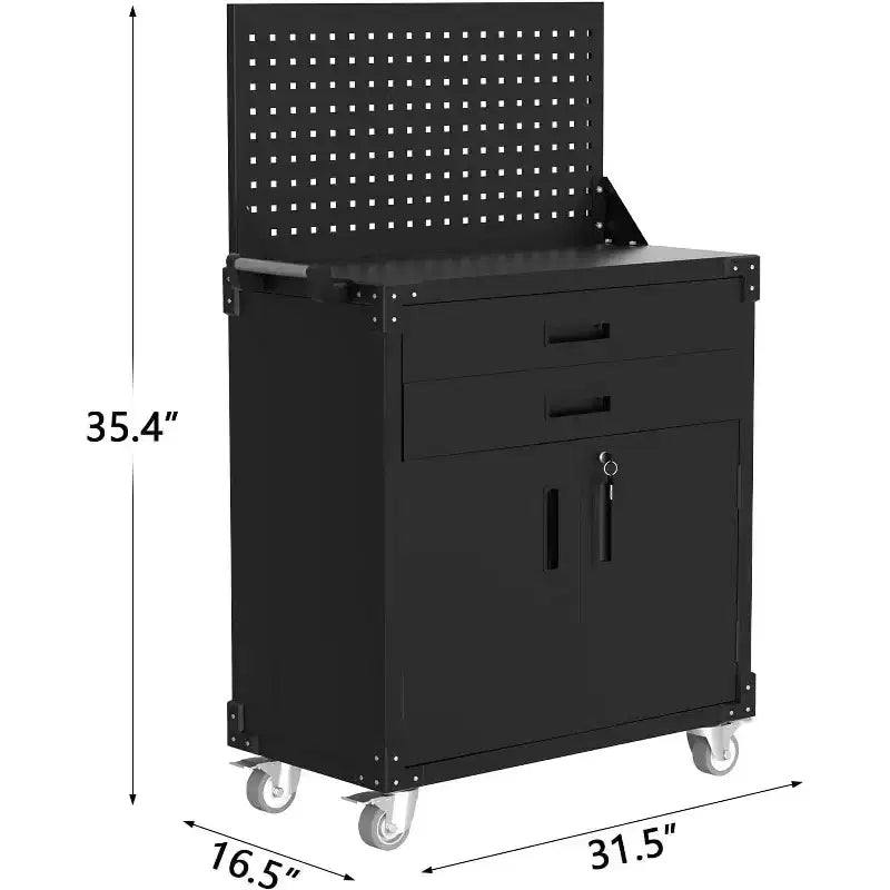 35 Heavy-Duty Steel Rolling Tool Cabinet with 2 Deep Drawers, Adjustable Shelves & Pegboard, Locking Casters, Mobile Garage Storage Organizer
