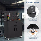 35 Heavy-Duty Steel Rolling Tool Cabinet with 2 Deep Drawers, Adjustable Shelves & Pegboard, Locking Casters, Mobile Garage Storage Organizer