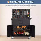35 Heavy-Duty Steel Rolling Tool Cabinet with 2 Deep Drawers, Adjustable Shelves & Pegboard, Locking Casters, Mobile Garage Storage Organizer