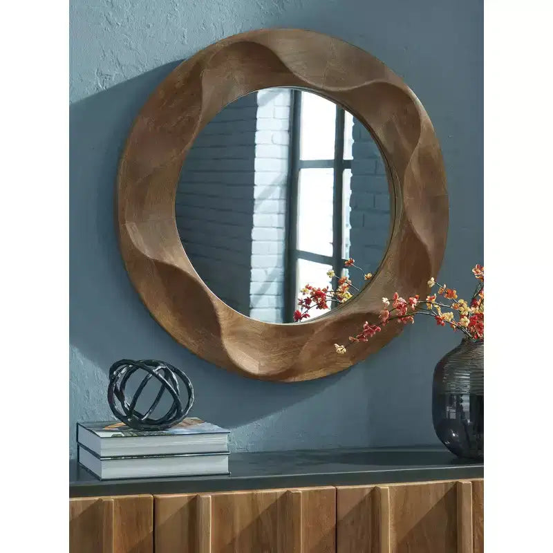 Signature Design by Ashley Aajon Wall Accent Mirror with Brown Wave Design Frame