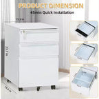 3 Drawer Mobile Filing Cabinet,Under Desk Metal Rolling File Cabinet with Lock & Anti-Tip Wheel for Home Office Organizer, Hanging File Folders