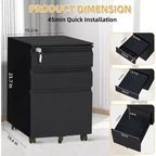 3 Drawer Mobile Filing Cabinet,Under Desk Metal Rolling File Cabinet with Lock & Anti-Tip Wheel for Home Office Organizer, Hanging File Folders