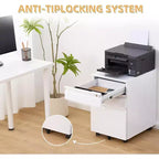 3 Drawer Mobile Filing Cabinet,Under Desk Metal Rolling File Cabinet with Lock & Anti-Tip Wheel for Home Office Organizer, Hanging File Folders