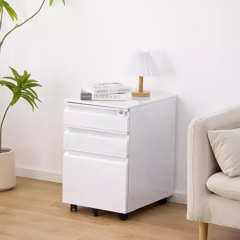 3 Drawer Mobile Filing Cabinet,Under Desk Metal Rolling File Cabinet with Lock & Anti-Tip Wheel for Home Office Organizer, Hanging File Folders